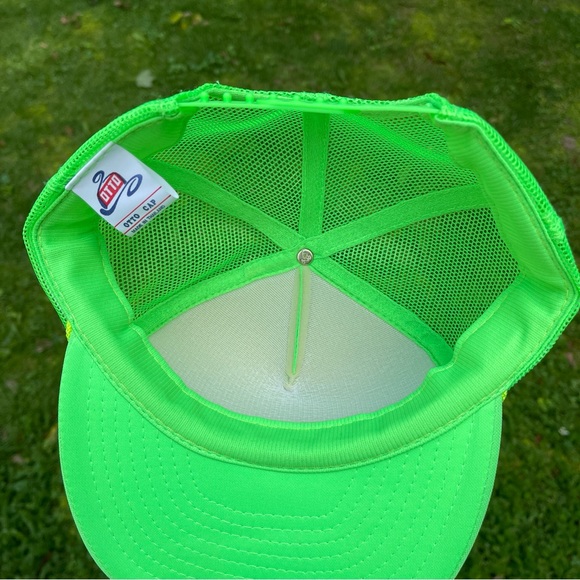 90s Vintage Otto Cap blank bright lime green snap back trucker mesh back hat - Picture 6 of 8